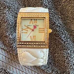 Betsey Johnson Gold and White Women's Watch with Crystal and pink Accents